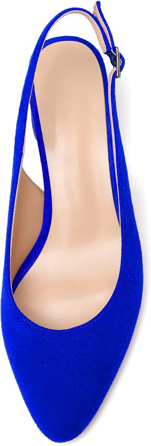 Mettesally Women's Block Slingback Heels Pumps Ankle Strap Round Closed Toe Chunky Heels Wedding Office Dress Shoes