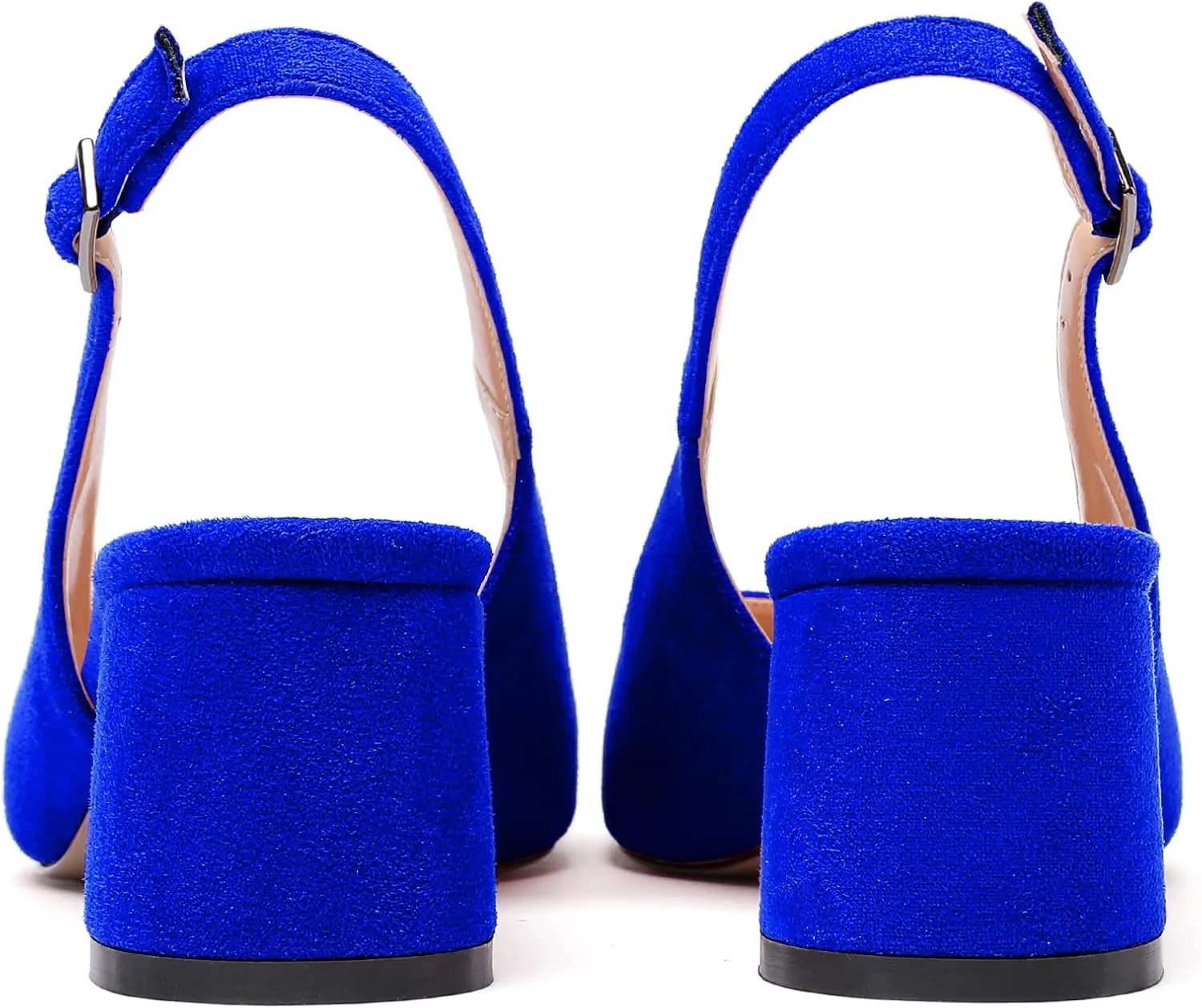 Mettesally Women's Block Slingback Heels Pumps Ankle Strap Round Closed Toe Chunky Heels Wedding Office Dress Shoes