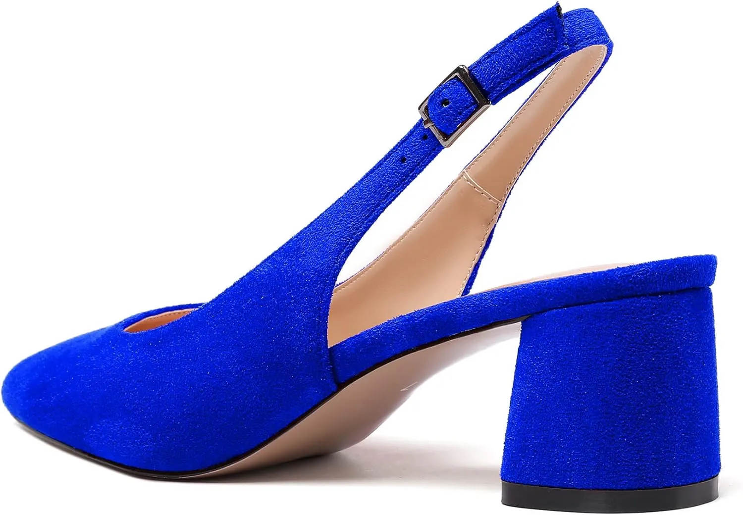 Mettesally Women's Block Slingback Heels Pumps Ankle Strap Round Closed Toe Chunky Heels Wedding Office Dress Shoes
