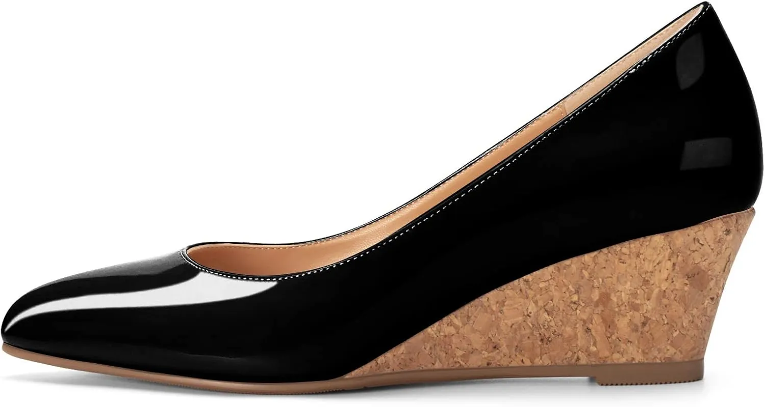 Mettesally Women's Classic Wedge Heel Pumps Pointed Toe Slip On Mid Heels Comfortable Wedding Office Dress Shoes