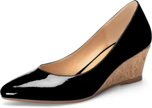 Mettesally Women's Classic Wedge Heel Pumps Pointed Toe Slip On Mid Heels Comfortable Wedding Office Dress Shoes