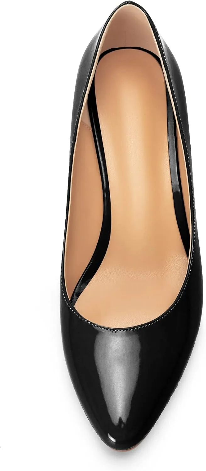 Mettesally Women's Classic Wedge Heel Pumps Pointed Toe Slip On Mid Heels Comfortable Wedding Office Dress Shoes