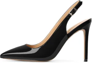 Mettesally Women's Slingback High Heels Pointed Toe Pumps Stiletto Heel Ankle Strap Party Office Dress Shoes