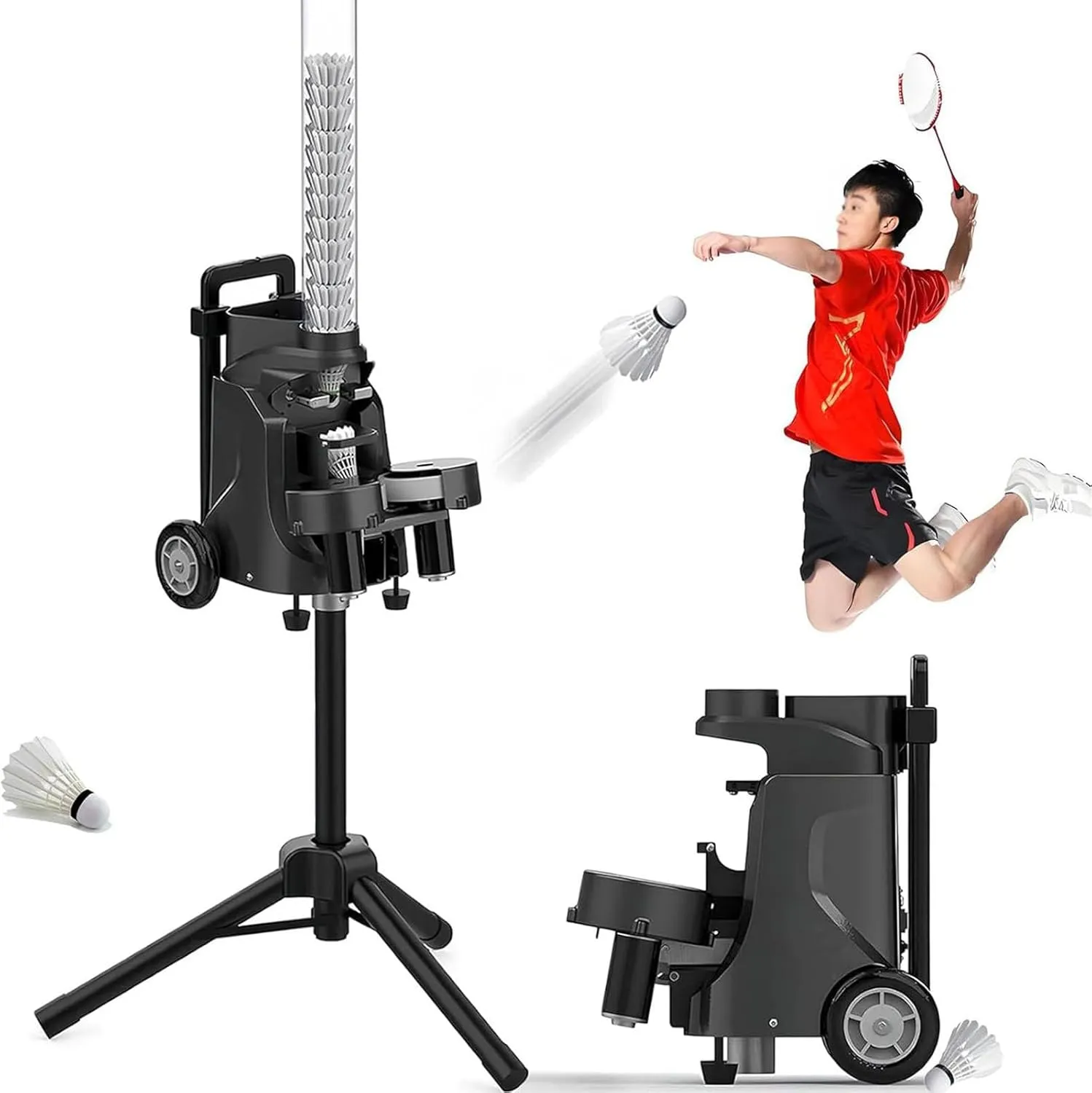 Mini Portable Badminton Launcher. Badminton Practice Machine. Smart Shuttlecock Feeder, 52 Ball Capacity, Smart App Control, Support Variable Speed Deep and Shallow Ball
