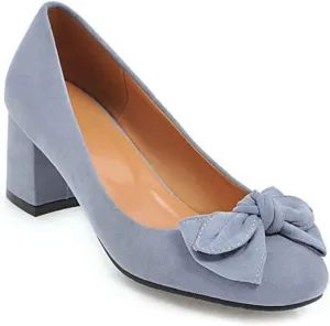 MIOKE Women's Square Toe Chunky Mid Block Heel Pumps Suede Slip-On Casual Comfort Work Office Dress Shoes