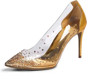 miss left Womens Closed Pointy Toe Stiletto Heel Pumps Mid High Heeled Slip On Rhinestones Shoes for Daily Party Ballroom Size 4-16 US