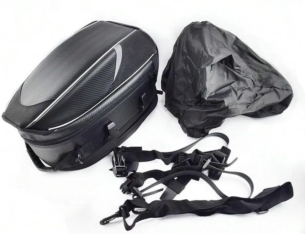 Motorcycle Tail Bag for Honda FourTrax Rancher 2009-2023, Large Capacity Water-Resistant Wear-Resistant Motorcycle Helmet Bag, Expandable Rear Seat Storage Luggage Backpack,A Red Black