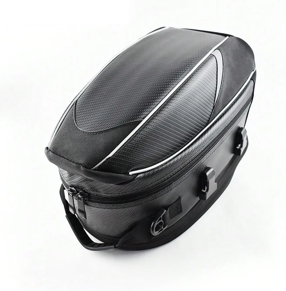 Motorcycle Tail Bag for Triumph Scrambler 1200XC 1200XE, Large Capacity Water-Resistant Wear-Resistant Motorcycle Helmet Bag, Expandable Rear Seat Storage Luggage Backpack,B White Black
