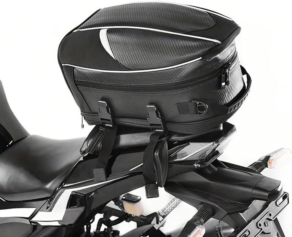 Motorcycle Tail Bag for Triumph Scrambler 1200XC 1200XE, Large Capacity Water-Resistant Wear-Resistant Motorcycle Helmet Bag, Expandable Rear Seat Storage Luggage Backpack,B White Black