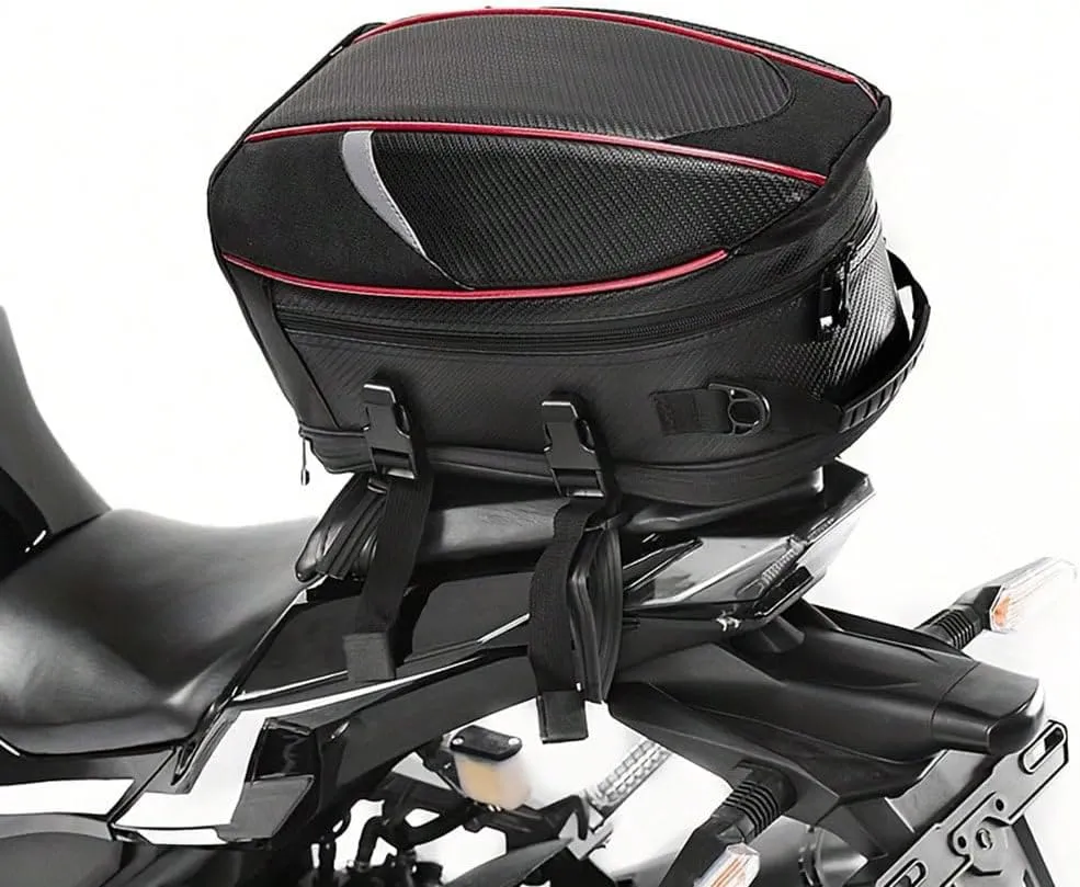 Motorcycle Tail Bag for Triumph Sprint GT 2011-2016, Large Capacity Water-Resistant Wear-Resistant Motorcycle Helmet Bag, Expandable Rear Seat Storage Luggage Backpack,A Red Black