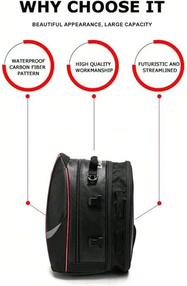 Motorcycle Tail Bag for Triumph Sprint GT 2011-2016, Large Capacity Water-Resistant Wear-Resistant Motorcycle Helmet Bag, Expandable Rear Seat Storage Luggage Backpack,A Red Black