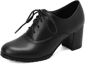 MRKEWUNEY Classic Womens Lace Up Wingtip Pump Pointed Toe Block High Heels