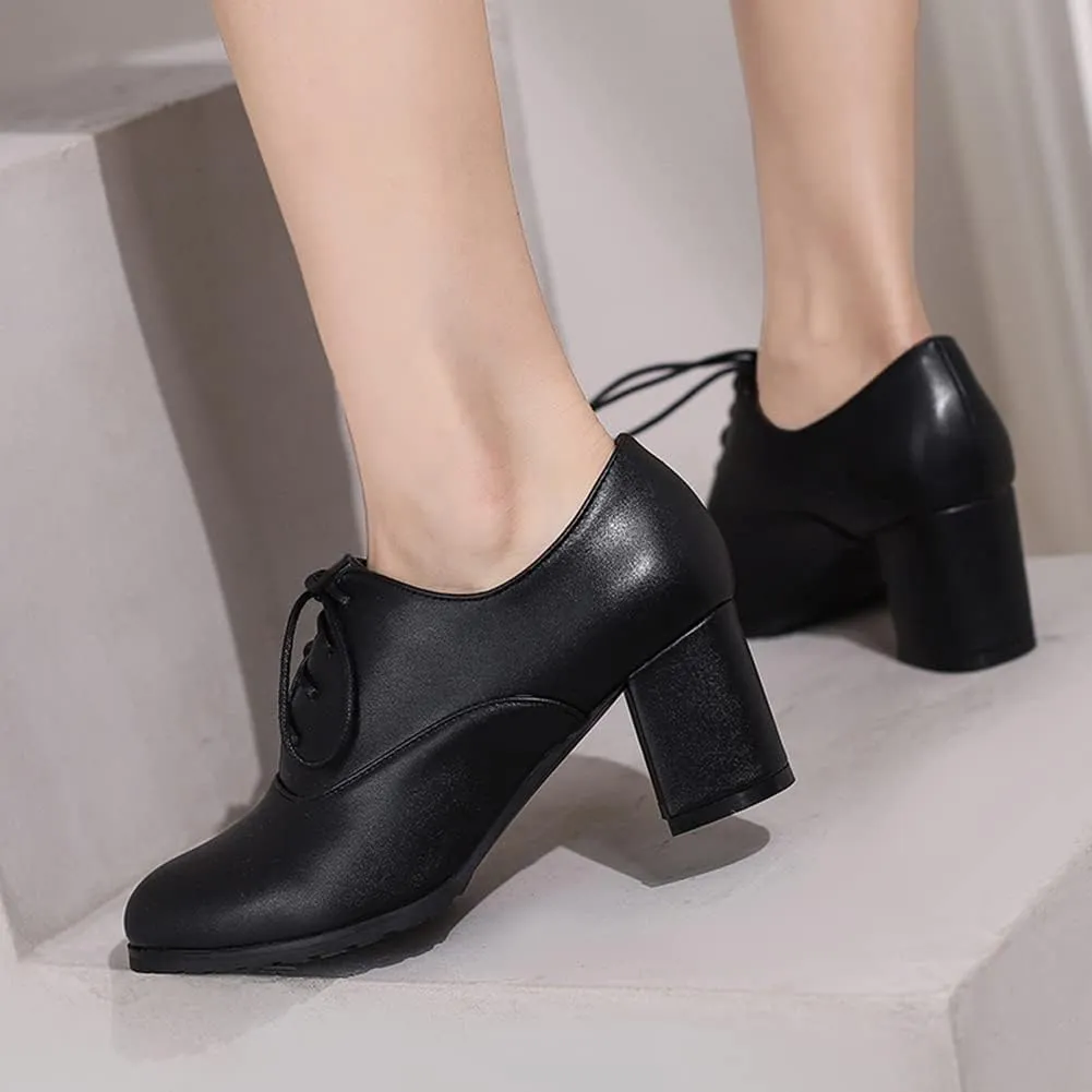 MRKEWUNEY Classic Womens Lace Up Wingtip Pump Pointed Toe Block High Heels