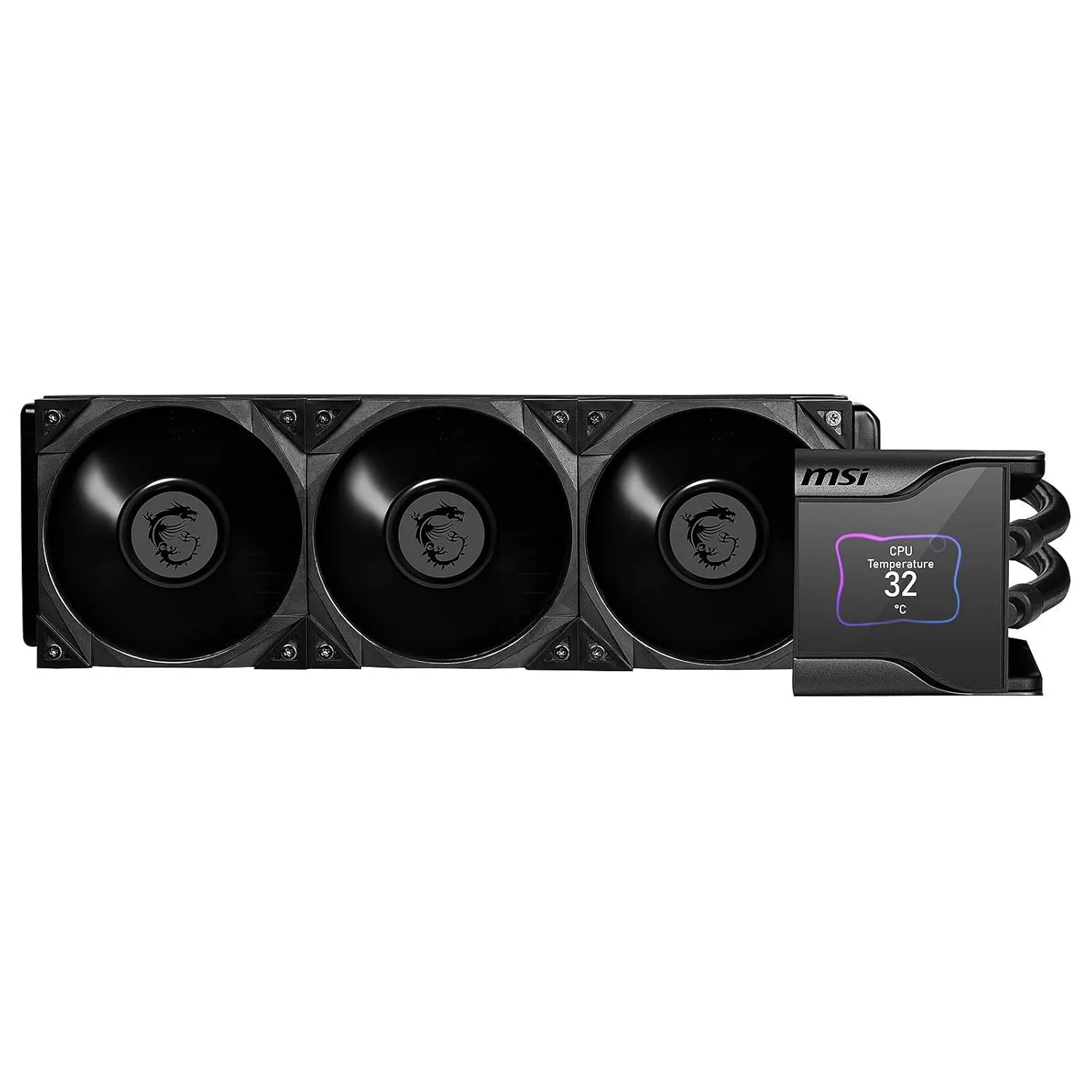MSI MEG CORELIQUID S360 AIO CPU Liquid Cooler - 2.4" IPS Display, 7th Gen Asetek Pump, VRM Fan, 3 x Silent Gale P12 Fans, Evaporation-Proof Tubing, MSI Center Customizable - AMD & Intel Compatible