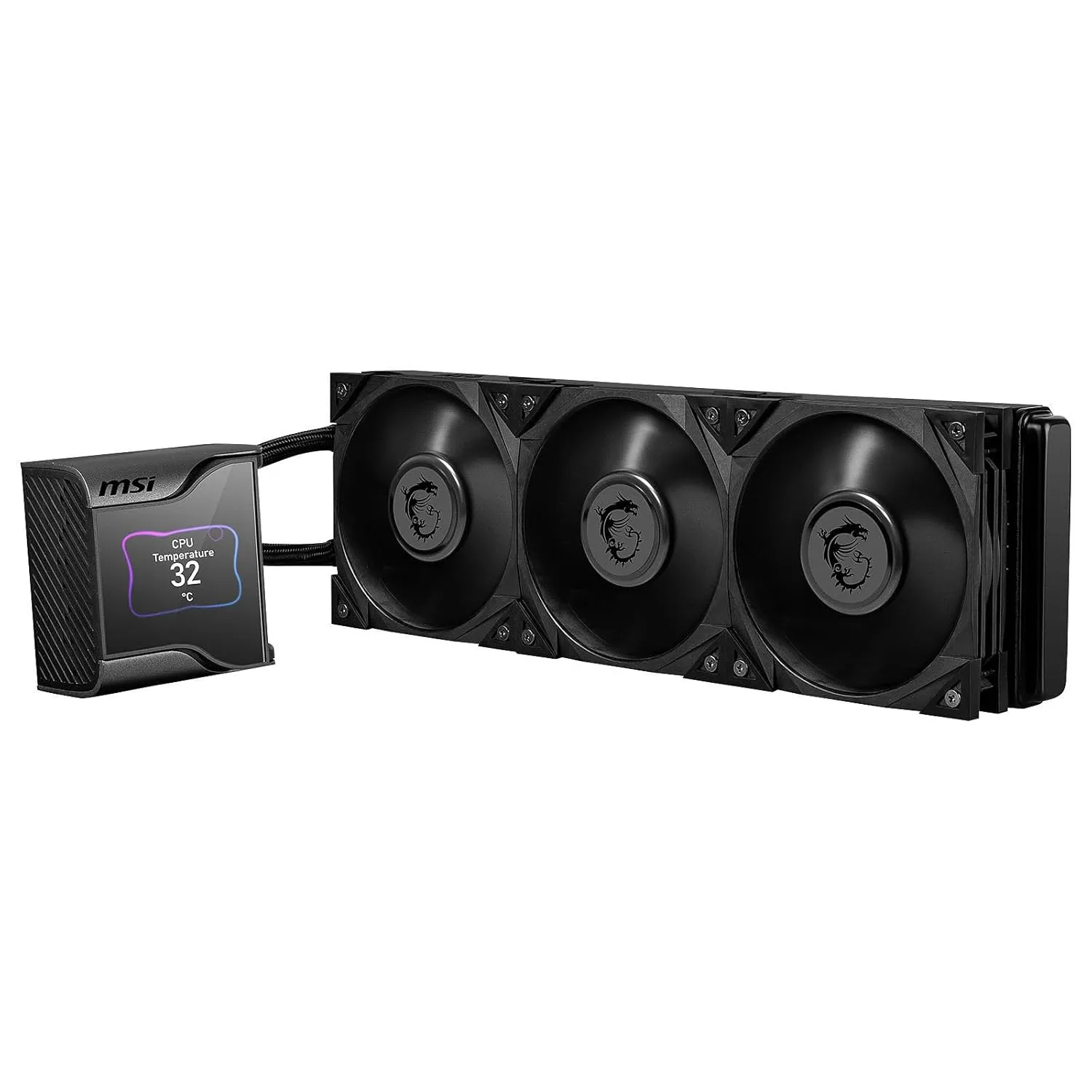 MSI MEG CORELIQUID S360 AIO CPU Liquid Cooler - 2.4" IPS Display, 7th Gen Asetek Pump, VRM Fan, 3 x Silent Gale P12 Fans, Evaporation-Proof Tubing, MSI Center Customizable - AMD & Intel Compatible