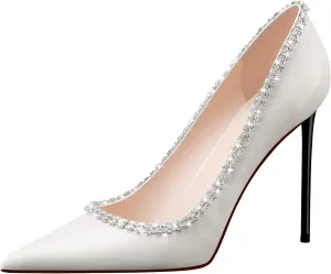 MSONLYDN High Heels Women Comfortable Stiletto Pumps Heel Leather Pumps Dress Women Pump Heels Women D'Orsay Heels 4 inch