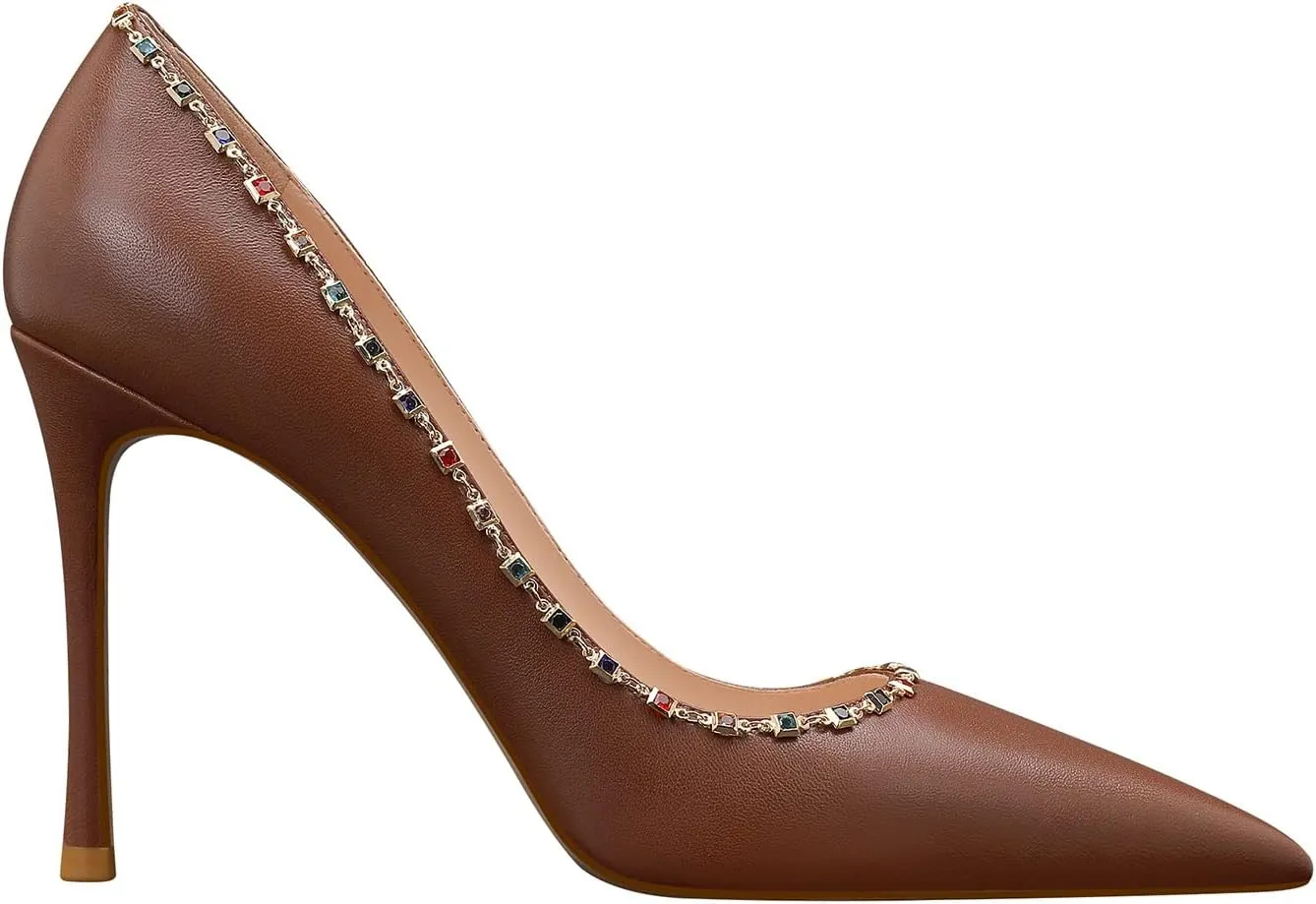 MSONLYDN Pumps Casual High Heels Women Stiletto High Heels Pump Leather Elegant Slip On for Women Dress Wedding 3.74 inch