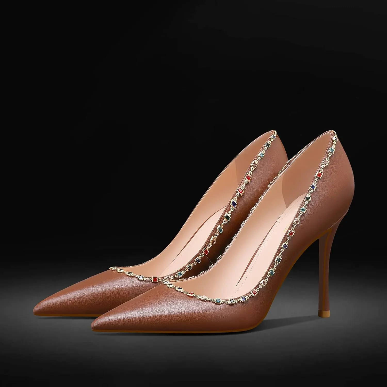 MSONLYDN Pumps Casual High Heels Women Stiletto High Heels Pump Leather Elegant Slip On for Women Dress Wedding 3.74 inch
