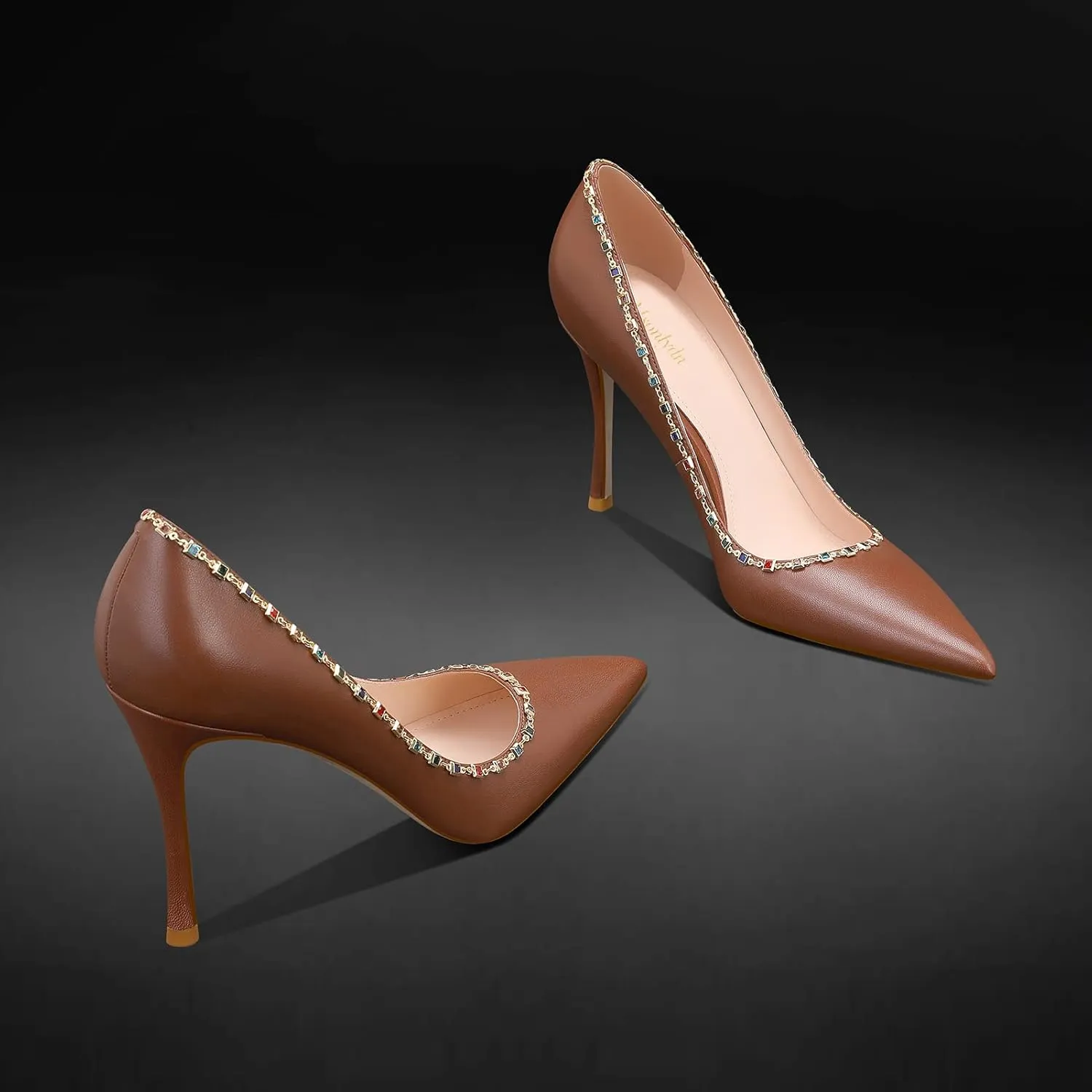 MSONLYDN Pumps Casual High Heels Women Stiletto High Heels Pump Leather Elegant Slip On for Women Dress Wedding 3.74 inch