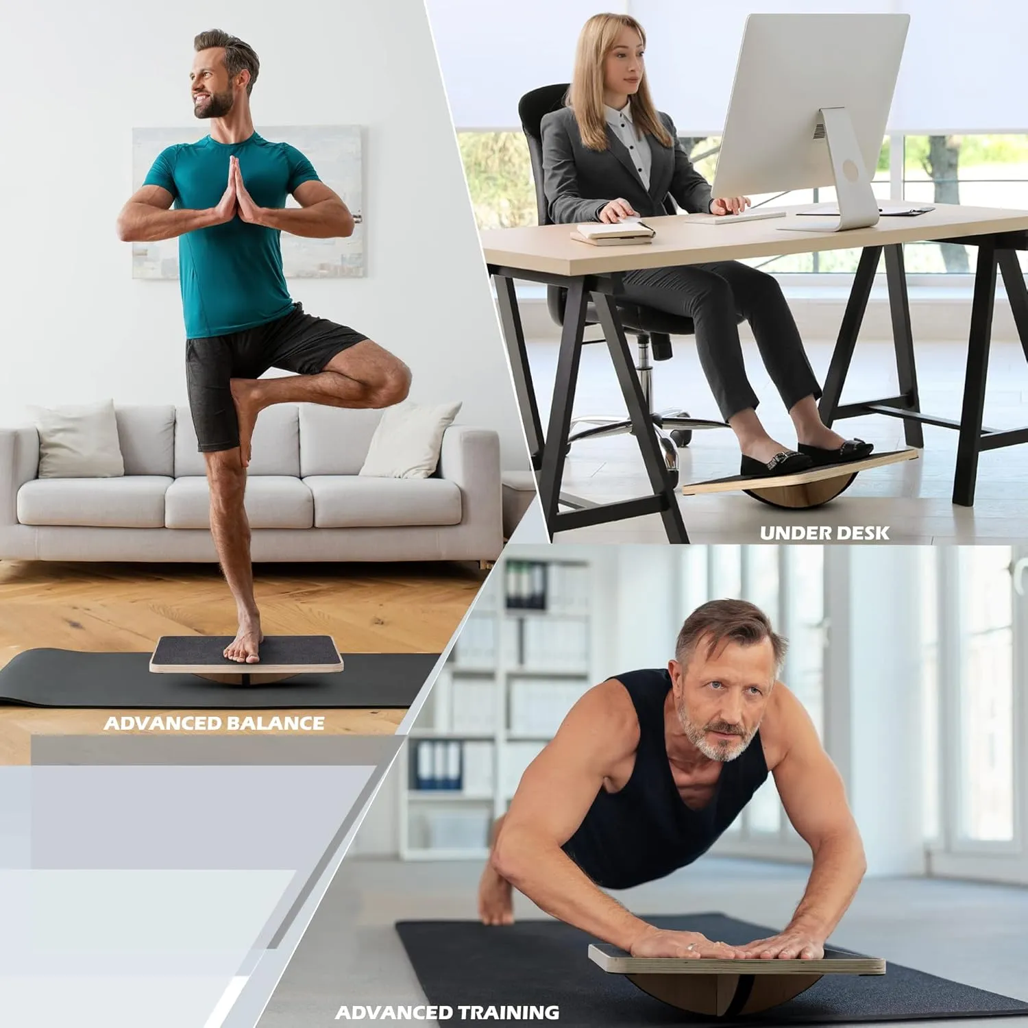 Multi-Optional Wooden Balance Board for all kind of balance tranning, Extra-Large Anti-Slip Wobble, Rocker and Plank Board for Balance and Core Training, Balancing Board for Under Desk