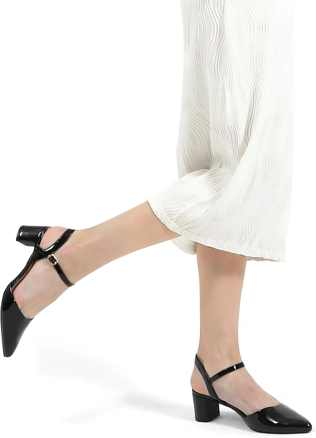 mysoft Women's Pumps 2 Inch Chunky Block Heel Pointed Toe Ankle Strap Slingback Wedding Party Dress Shoes