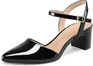 mysoft Women's Pumps 2 Inch Chunky Block Heel Pointed Toe Ankle Strap Slingback Wedding Party Dress Shoes
