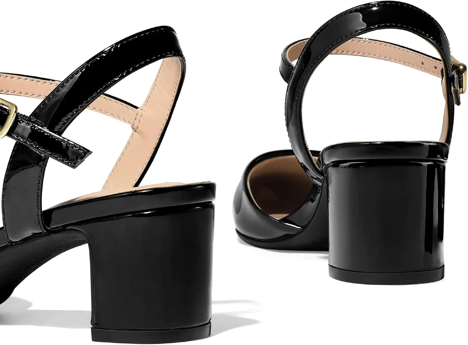 mysoft Women's Pumps 2 Inch Chunky Block Heel Pointed Toe Ankle Strap Slingback Wedding Party Dress Shoes