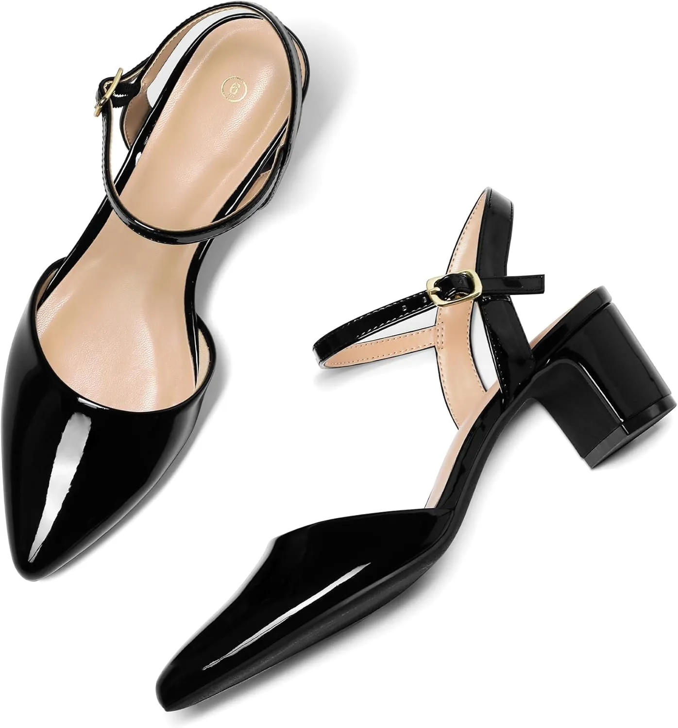 mysoft Women's Pumps 2 Inch Chunky Block Heel Pointed Toe Ankle Strap Slingback Wedding Party Dress Shoes