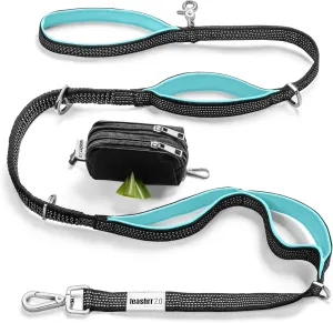 No Pull Dog Leash - Heavy Duty, Durable Bungee, 4 Padded Traffic Handles, Strong Carabiner Clips and Rings, Poop Bag Holder, Highly Reflective, 6 ft, Large Breeds by Leashrr 2.0 (Teal)