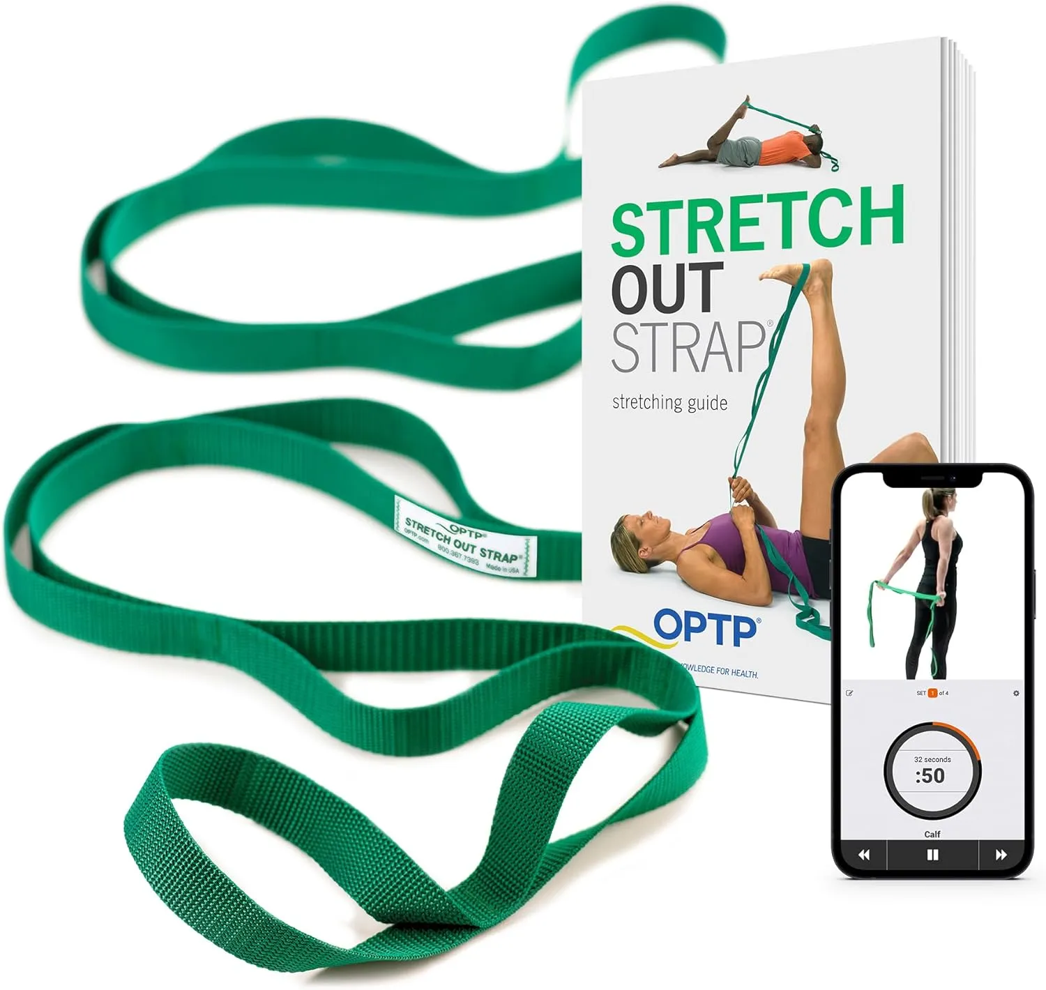 OPTP The Original Stretch Out Strap with Exercise Book, USA Made Top Choice Stretch Out Straps for Physical Therapy, Yoga Stretching Strap and Knee Therapy Strap