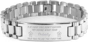 Orderly Bracelet, If at first you don't succeed, try doing what your athletic trainer told you to do the first time., Stainless Steel Courage Inspirational Wristband, Ladder Style
