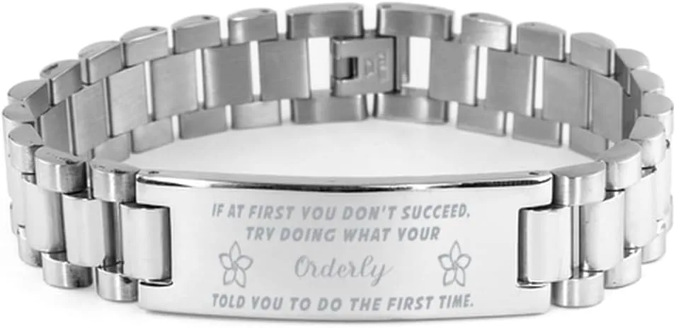 Orderly Bracelet, If at first you don't succeed, try doing what your athletic trainer told you to do the first time., Stainless Steel Courage Inspirational Wristband, Ladder Style