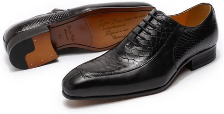 Oxford Dress Shoes for Men Lace Up Split Toe Pointed Toe Crocodile Embossed Cowhide Anti-Slip Low Top Slip Resistant Block Heel Non Slip Classic
