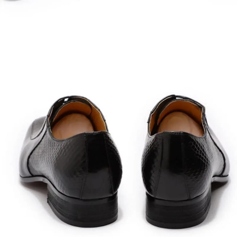 Oxford Dress Shoes for Men Lace Up Split Toe Pointed Toe Crocodile Embossed Cowhide Anti-Slip Low Top Slip Resistant Block Heel Non Slip Classic
