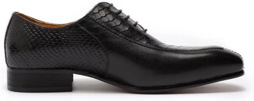 Oxford Dress Shoes for Men Lace Up Split Toe Pointed Toe Crocodile Embossed Cowhide Anti-Slip Low Top Slip Resistant Block Heel Non Slip Classic
