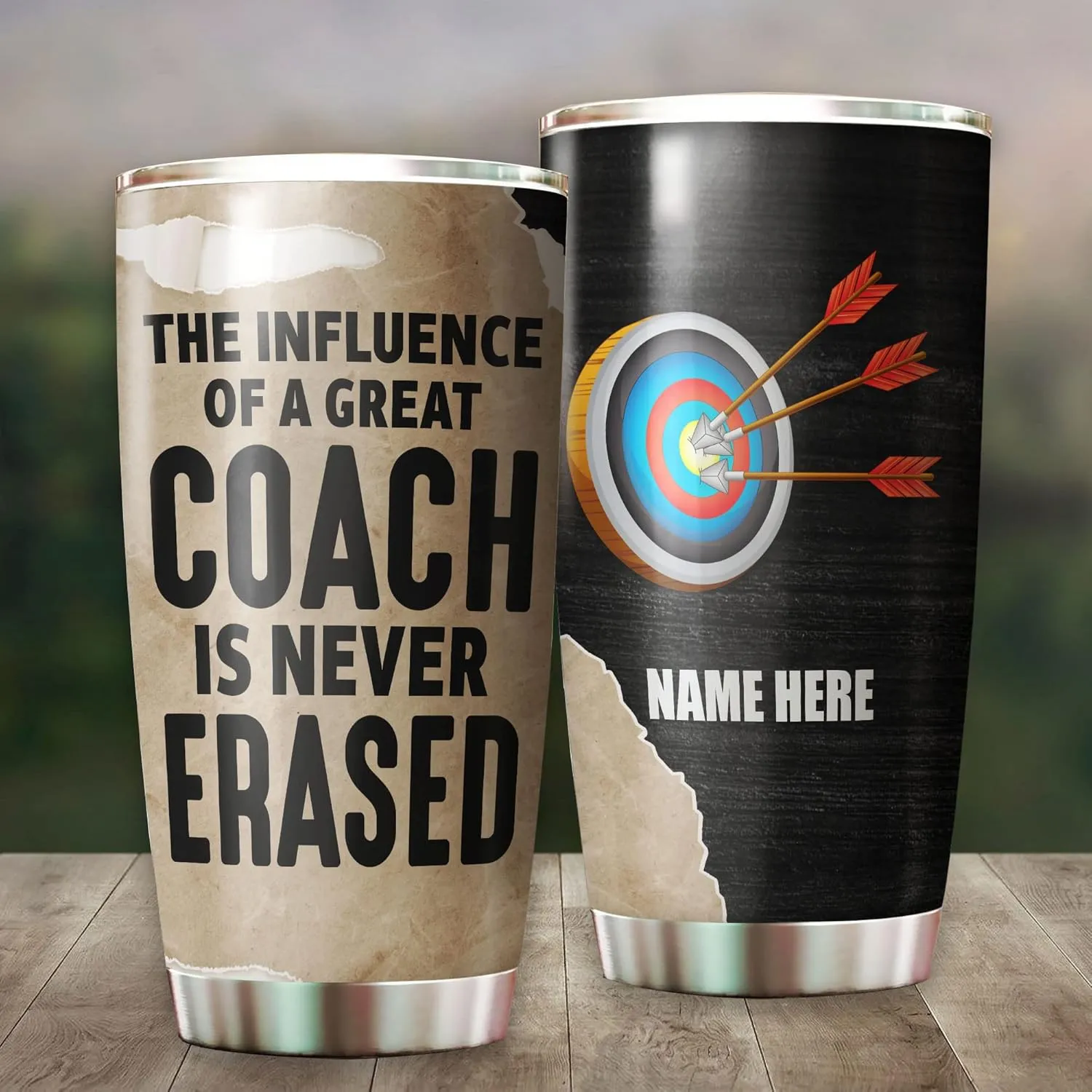 Personalized Archery Appreciation Tumbler The Influence Of A Great Trainer Is Never Erased Tumblers 20oz Insulated Stainless Steel For Sport Player Birthday Christmas