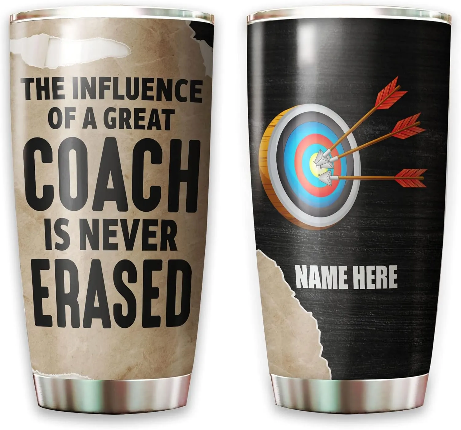 Personalized Archery Appreciation Tumbler The Influence Of A Great Trainer Is Never Erased Tumblers 20oz Insulated Stainless Steel For Sport Player Birthday Christmas