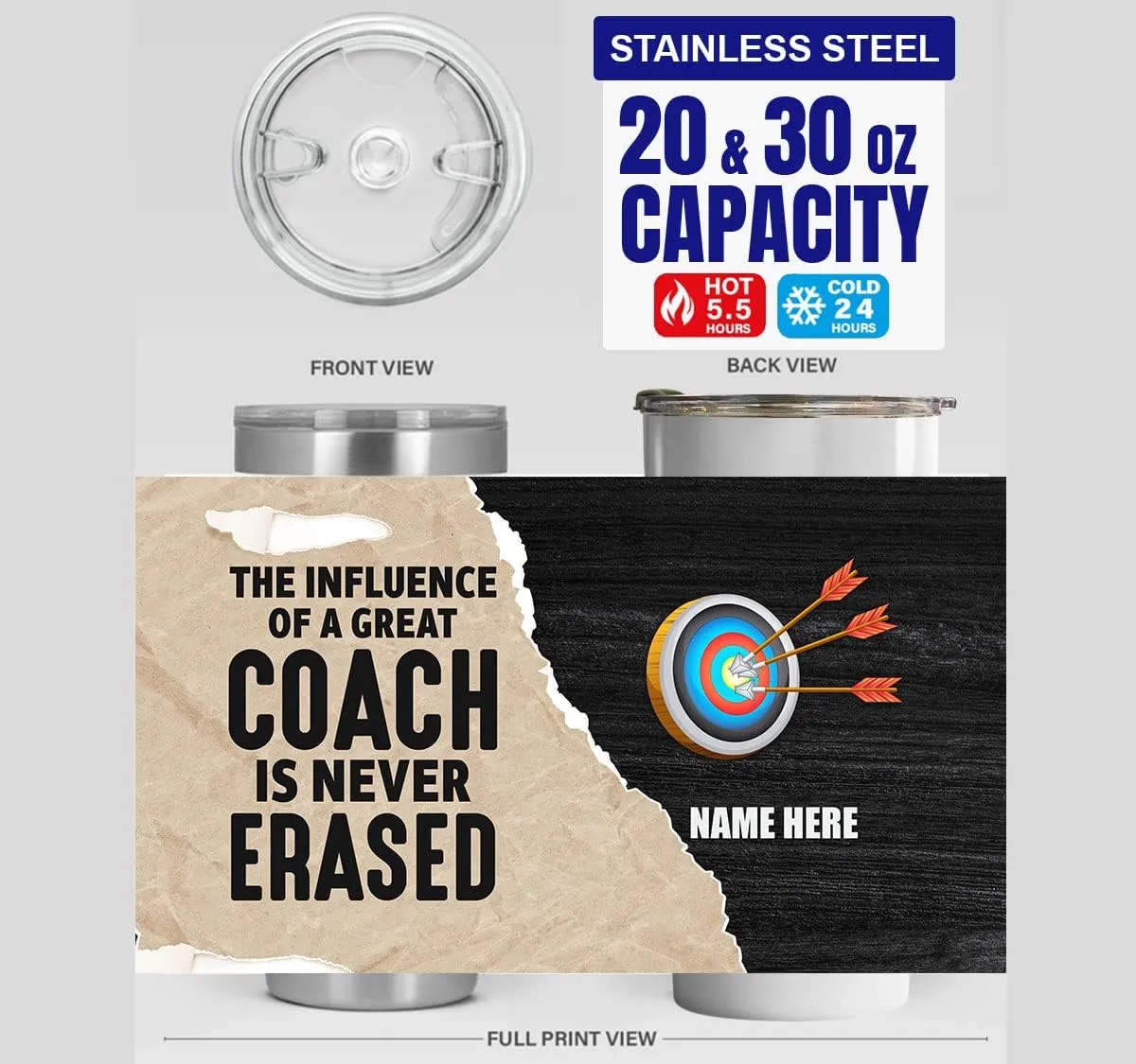 Personalized Archery Appreciation Tumbler The Influence Of A Great Trainer Is Never Erased Tumblers 20oz Insulated Stainless Steel For Sport Player Birthday Christmas