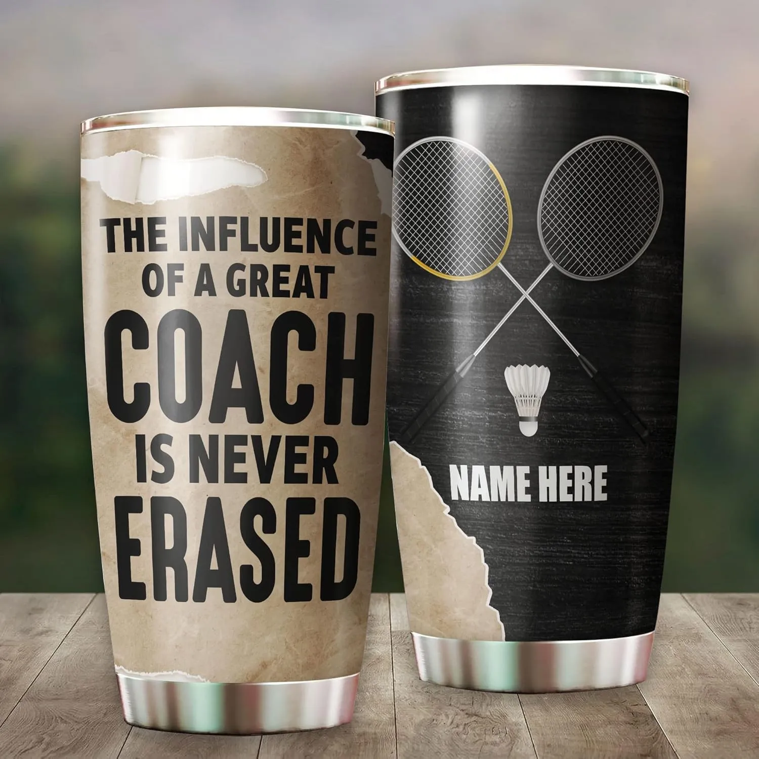Personalized Badminton Appreciation Tumbler The Influence Of A Great Trainer Is Never Erased Tumblers 20oz Insulated Stainless Steel For Sport Player Birthday Christmas