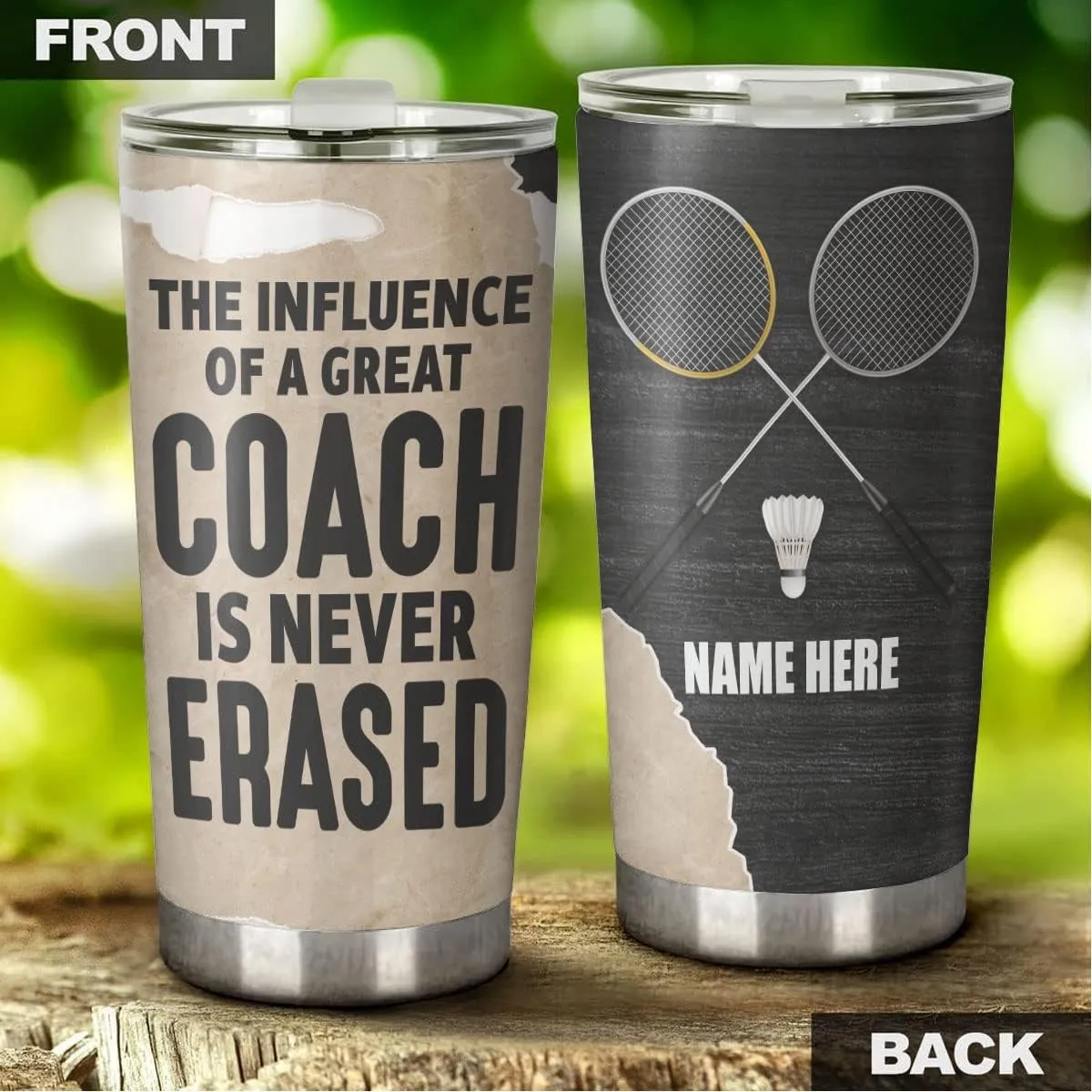 Personalized Badminton Appreciation Tumbler The Influence Of A Great Trainer Is Never Erased Tumblers 20oz Insulated Stainless Steel For Sport Player Birthday Christmas