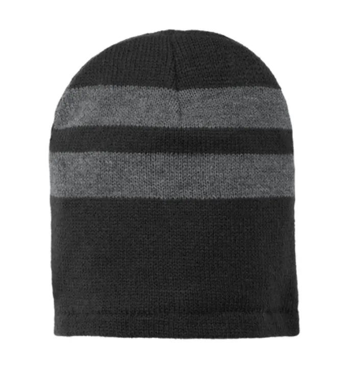 Port & Company Fleece Lined Striped Beanie - Leather Patch