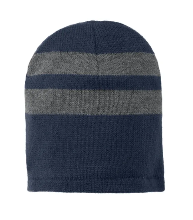 Port & Company Fleece Lined Striped Beanie - Leather Patch