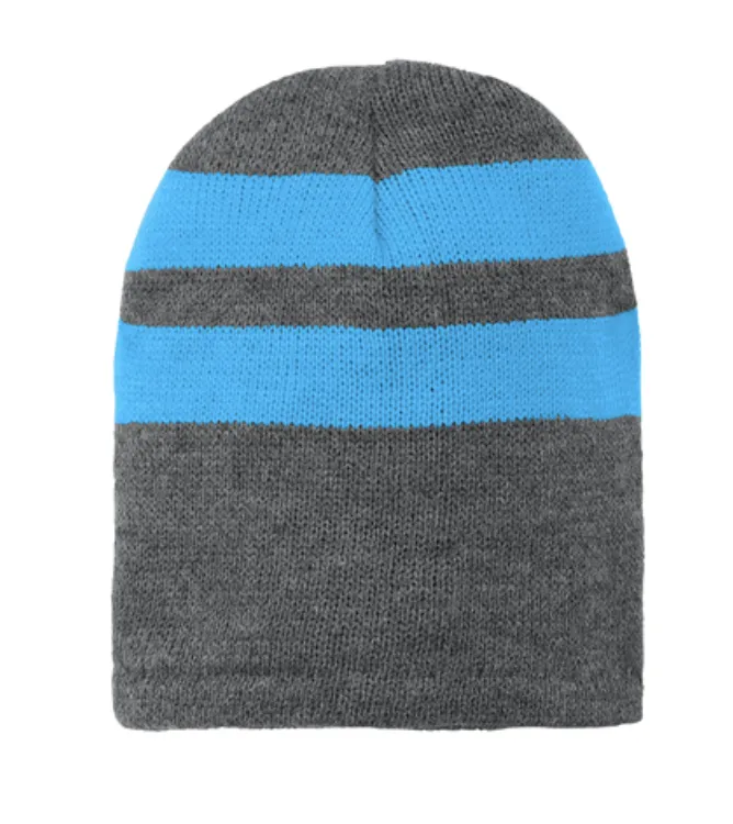 Port & Company Fleece Lined Striped Beanie - Leather Patch