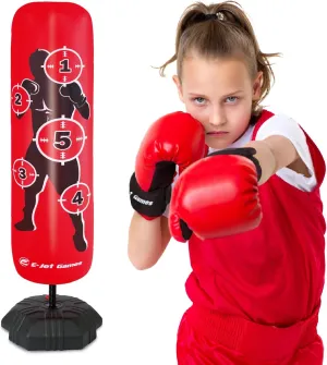 Punching Bag with Boxing Gloves for Boys Girls Ages 3 4 5 6 7 8 9 10 11 12 Years Old, Inflatable Bounce-Back Boxing Gifts
