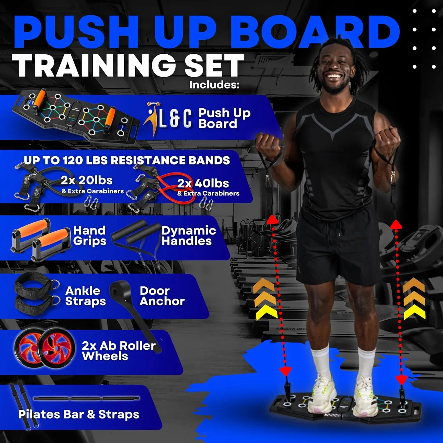 Push Up Board for Full Body Workout at Home - Portable, Joint Friendly, Fun & Motivating Home Workout Equipment with QR Code Guided Workouts - Ideal for Men, Women, Teens - L&C Exercise Essentials