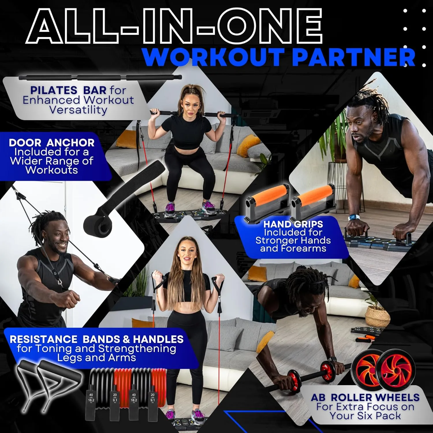 Push Up Board for Full Body Workout at Home - Portable, Joint Friendly, Fun & Motivating Home Workout Equipment with QR Code Guided Workouts - Ideal for Men, Women, Teens - L&C Exercise Essentials