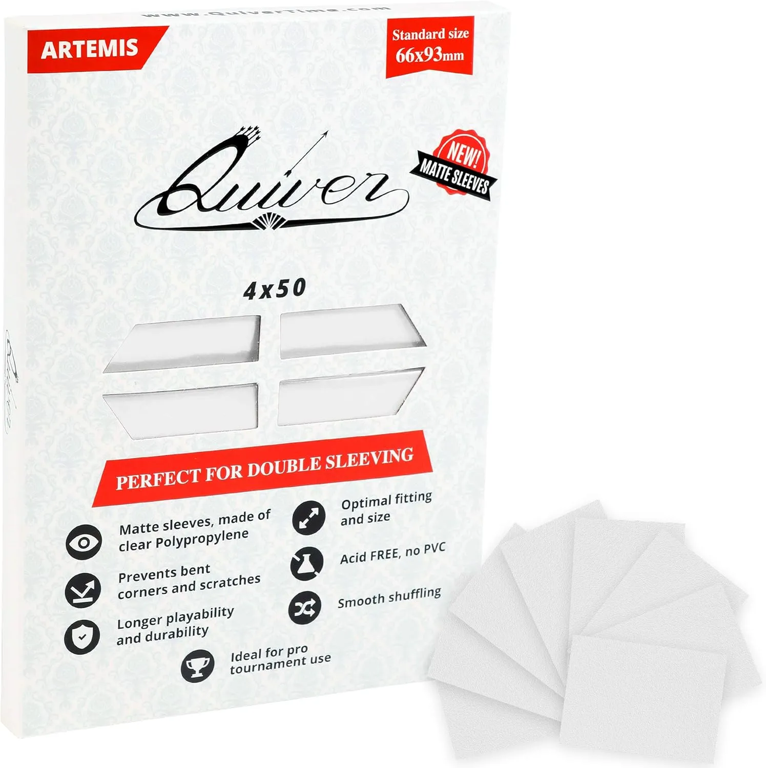 Quiver Time 200 Artemis Standard Size White Card Sleeves fits Magic: The Gathering Cards - Single Matte TCG Card Protectors Deck Sleeves for Cards for Double Sleeving (66x93mm)