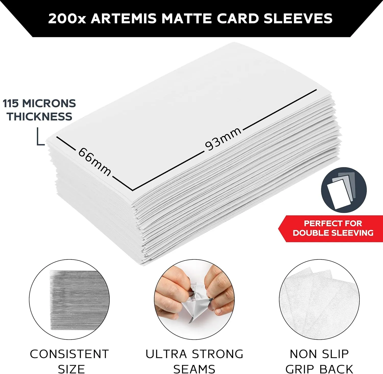 Quiver Time 200 Artemis Standard Size White Card Sleeves fits Magic: The Gathering Cards - Single Matte TCG Card Protectors Deck Sleeves for Cards for Double Sleeving (66x93mm)
