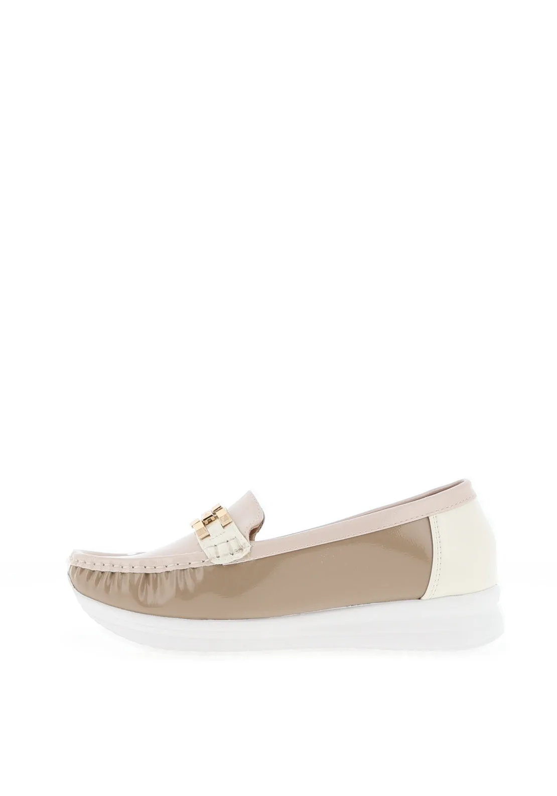 REDZ Patent Desk Inspired Loafer, Beige & Taupe
