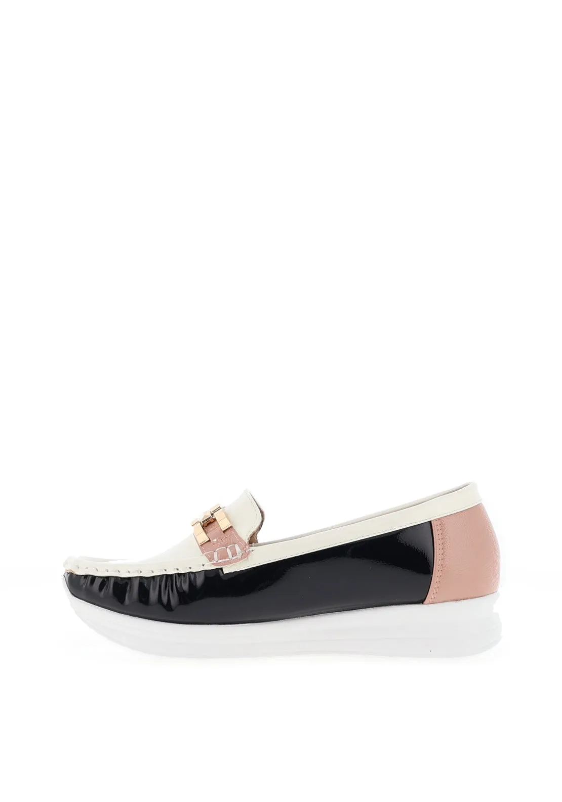 REDZ Patent Desk Inspired Loafer, Navy & Salmon